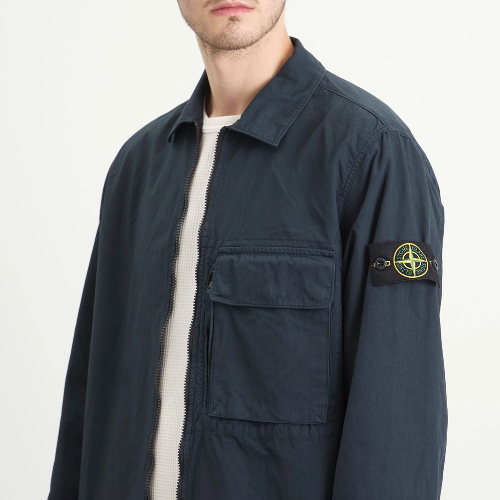 Stone Island Men's Canvas Weave Cotton Zip Shirt Jacket Navy Blue